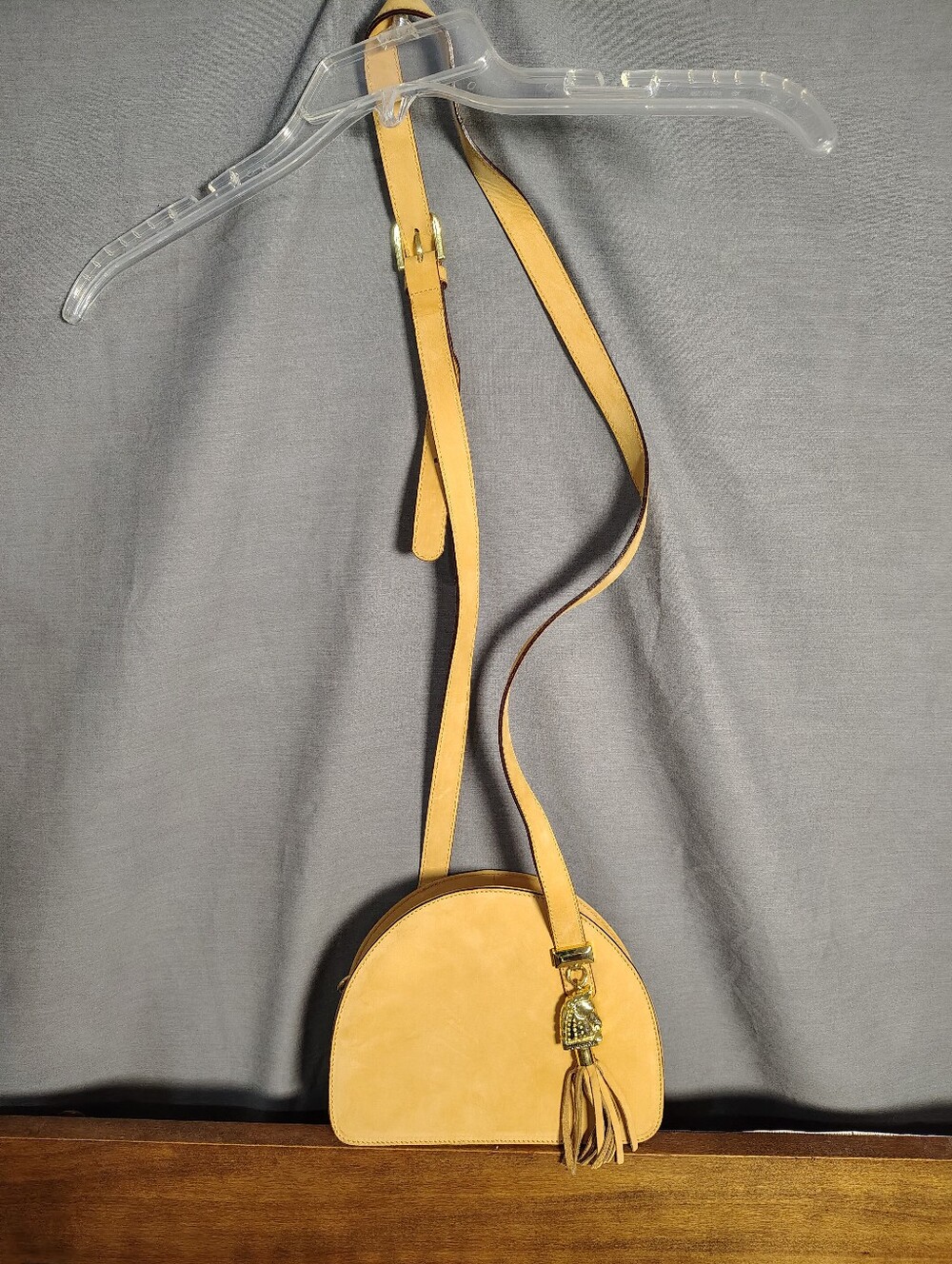 Burberry Tan Suede Half-Moon Crossbody with Tassel Charm - Picture 2 of 12